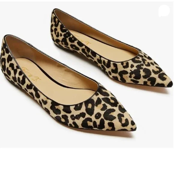 FOWT Women Comfortable Slip On Pointed Toe Flat Heel Pumps Flats Leopard Shoes - Picture 1 of 8